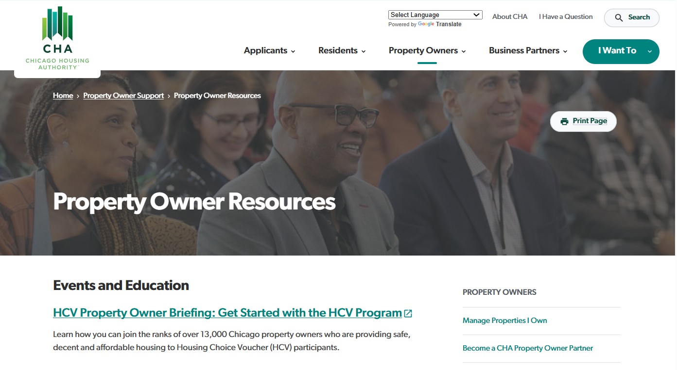 Image of Property Owner Resources page from CHA's website