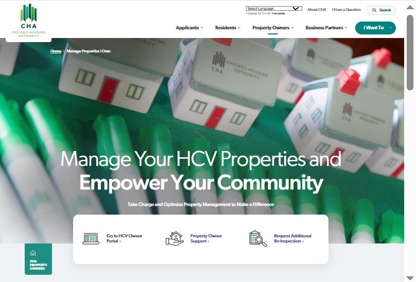 Image of the Manage Properties I Own page on CHA's website