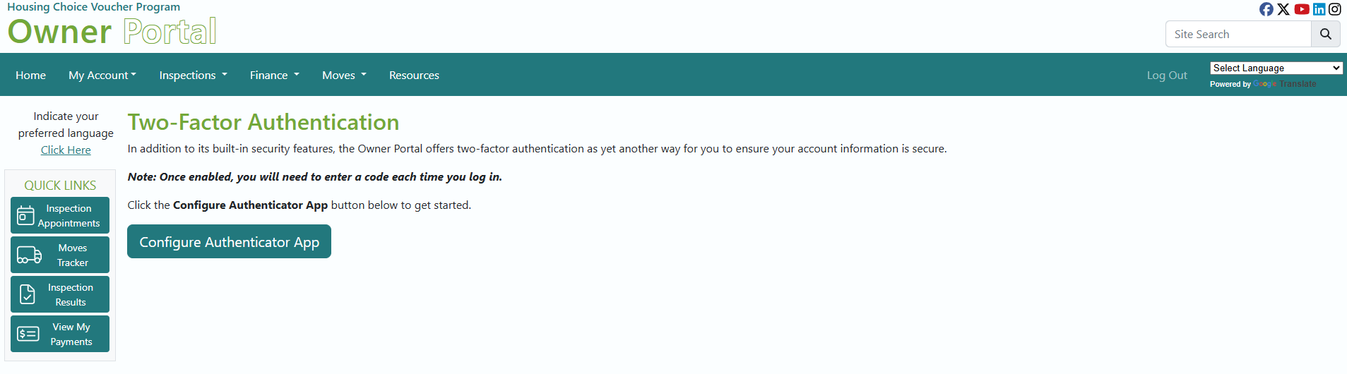 Two-Factor Authentication Screenshot
