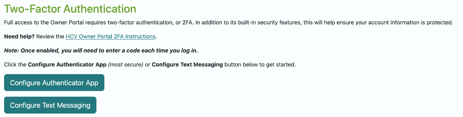Two-Factor Authentication Setup Screen Image
